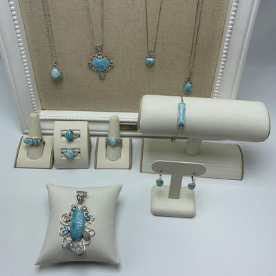 Larimar Stone Jewelry Sets with SARDA Stamped 925 Pendants (B3-KW)