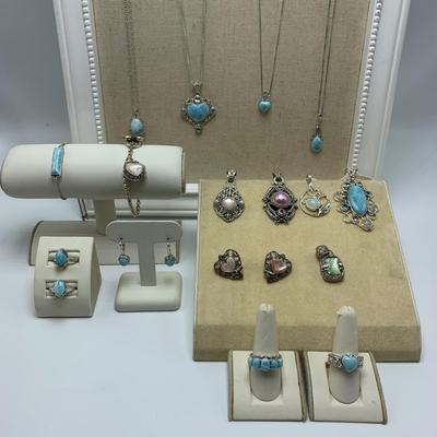 Larimar Stone Jewelry Sets with SARDA Stamped 925 Pendants (B3-KW)