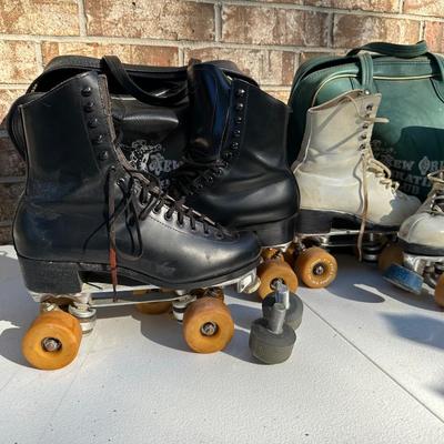 (3) Vintage Roller Skates W/ (2) New Orleans Skating Club Bags