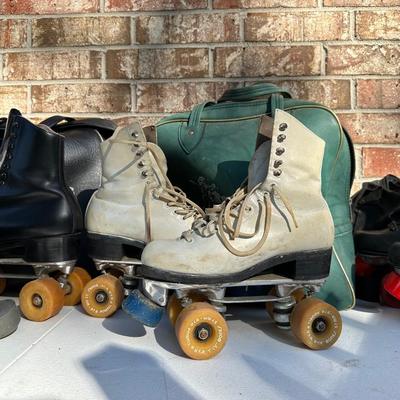 (3) Vintage Roller Skates W/ (2) New Orleans Skating Club Bags