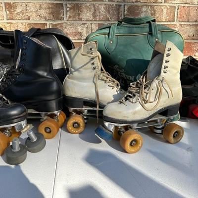 (3) Vintage Roller Skates W/ (2) New Orleans Skating Club Bags