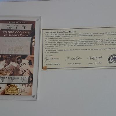 Colorado Rockies Cased commemorative Season ticket cased wooden baseball land two collectible pins