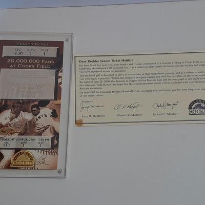 Colorado Rockies Cased commemorative Season ticket cased wooden baseball land two collectible pins