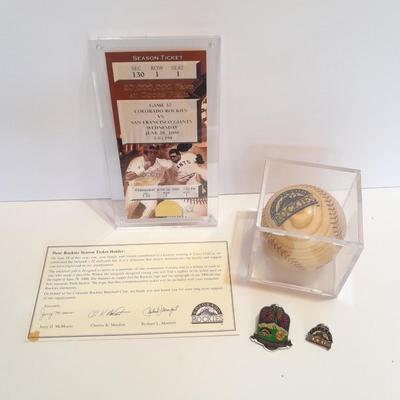Colorado Rockies Cased commemorative Season ticket cased wooden baseball land two collectible pins