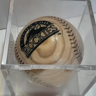 Colorado Rockies Cased commemorative Season ticket cased wooden baseball land two collectible pins