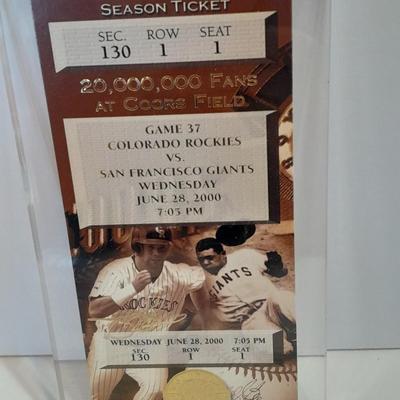 Colorado Rockies Cased commemorative Season ticket cased wooden baseball land two collectible pins