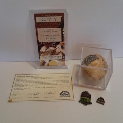 Colorado Rockies Cased commemorative Season ticket cased wooden baseball land two collectible pins