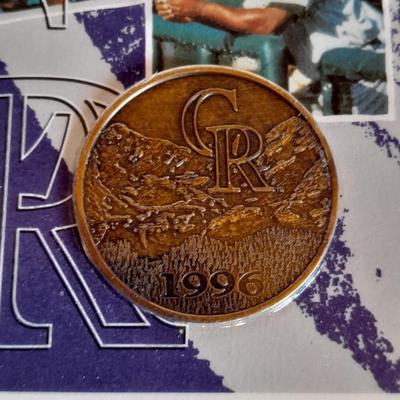 Colorado Rockies Opening Day 1995 Rockies vs Mets matted ticket with scorecard magazine and 1996 Coin