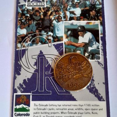 Colorado Rockies Opening Day 1995 Rockies vs Mets matted ticket with scorecard magazine and 1996 Coin