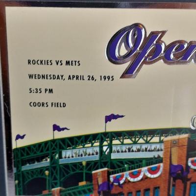 Colorado Rockies Opening Day 1995 Rockies vs Mets matted ticket with scorecard magazine and 1996 Coin