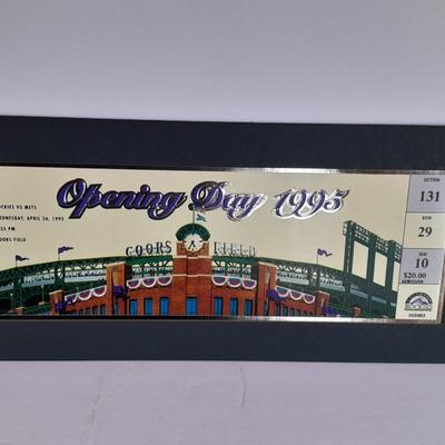 Colorado Rockies Opening Day 1995 Rockies vs Mets matted ticket with scorecard magazine and 1996 Coin