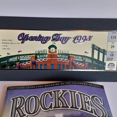 Colorado Rockies Opening Day 1995 Rockies vs Mets matted ticket with scorecard magazine and 1996 Coin