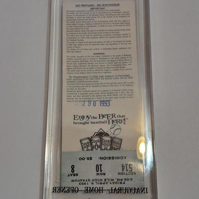 Colorado Rockies cased ticket stub, collectible pins and 1993 Inaugural Year black ball