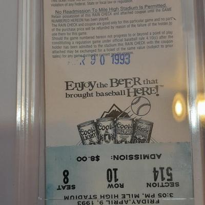 Colorado Rockies cased ticket stub, collectible pins and 1993 Inaugural Year black ball
