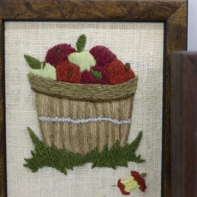 (3) Small Framed Vintage Embroidered Yarn Art