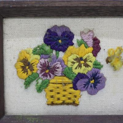 (3) Small Framed Vintage Embroidered Yarn Art