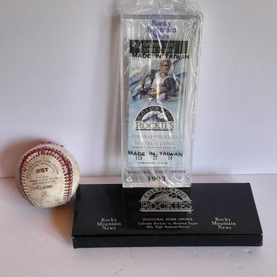 Colorado Rockies cased ticket opening day 1993 with box and a Field caught ball.