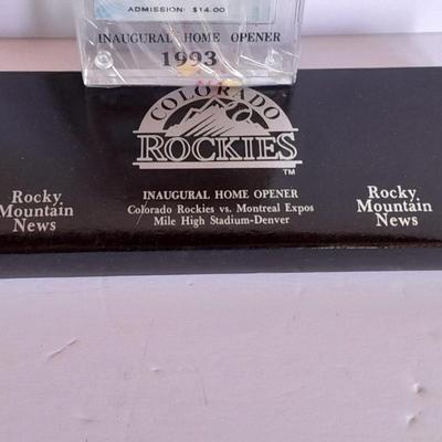 Colorado Rockies cased ticket opening day 1993 with box and a Field caught ball.