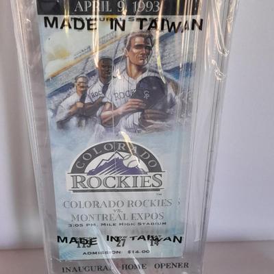 Colorado Rockies cased ticket opening day 1993 with box and a Field caught ball.