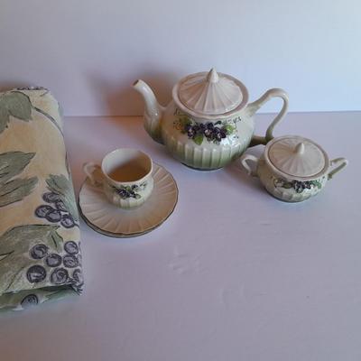 Katherine's Collection Porcelain Teacup Set Whir/Green W/Purple Flowers