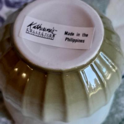 Katherine's Collection Porcelain Teacup Set Whir/Green W/Purple Flowers