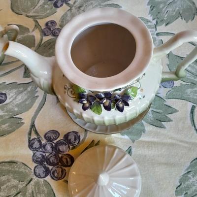 Katherine's Collection Porcelain Teacup Set Whir/Green W/Purple Flowers