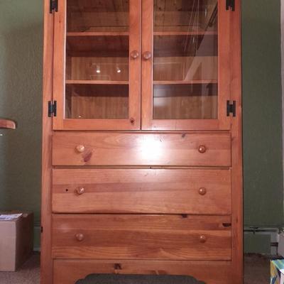 Wood two door display Chest with three drawered storage Made in USA