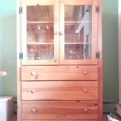 Wood two door display Chest with three drawered storage Made in USA