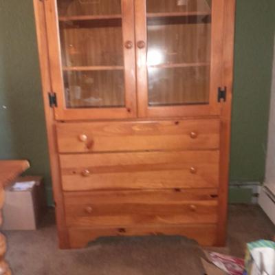 Wood two door display Chest with three drawered storage Made in USA