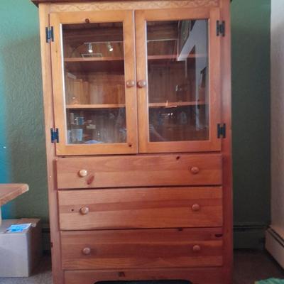 Wood two door display Chest with three drawered storage Made in USA