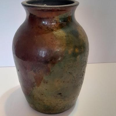 Signed Stone bear with feather accents and a beautiful, signed ben Moore glazed pottery vase.
