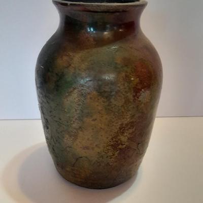 Signed Stone bear with feather accents and a beautiful, signed ben Moore glazed pottery vase.