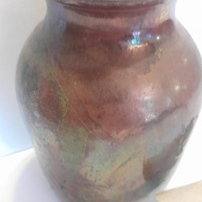 Signed Stone bear with feather accents and a beautiful, signed ben Moore glazed pottery vase.
