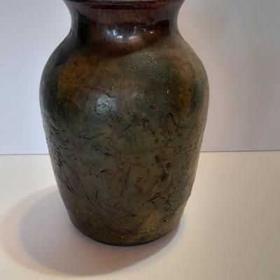 Signed Stone bear with feather accents and a beautiful, signed ben Moore glazed pottery vase.