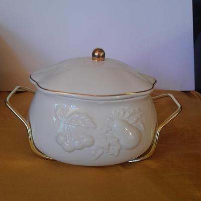 Teleflora Covered Serving Bowl w/Stand, Dansk platter, and Crystal Galway Ireland vintage salt and pepper shakers