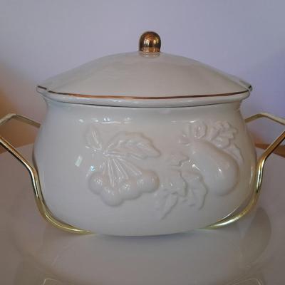 Teleflora Covered Serving Bowl w/Stand, Dansk platter, and Crystal Galway Ireland vintage salt and pepper shakers