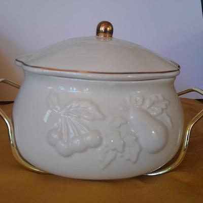 Teleflora Covered Serving Bowl w/Stand, Dansk platter, and Crystal Galway Ireland vintage salt and pepper shakers