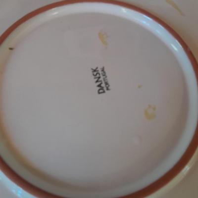 Large gold rimmed semiâ€“Vitreous Porcelain K.T. &M. pitcher on Dansk Platter
