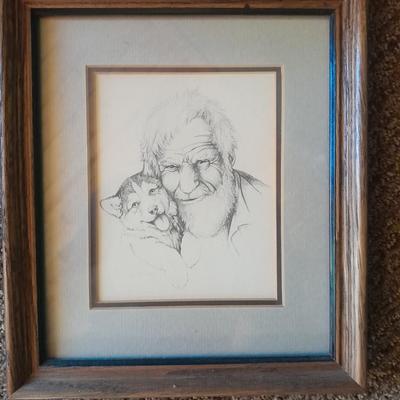 Framed and signed Yukon Joe and Pup drawing with two masks