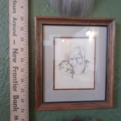 Framed and signed Yukon Joe and Pup drawing with two masks