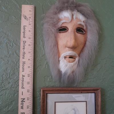 Framed and signed Yukon Joe and Pup drawing with two masks
