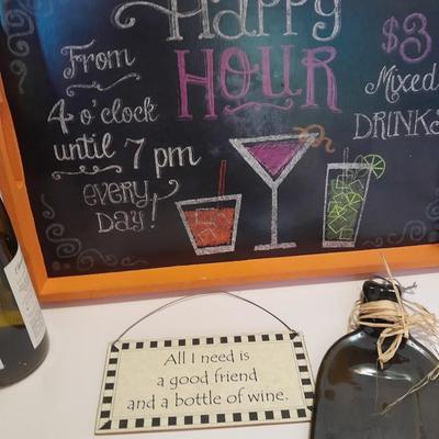 Real women don't cry, they Wine! Happy Hour chalk art tray / sign, and an assortment of wine themed decor