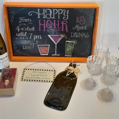 Real women don't cry, they Wine! Happy Hour chalk art tray / sign, and an assortment of wine themed decor