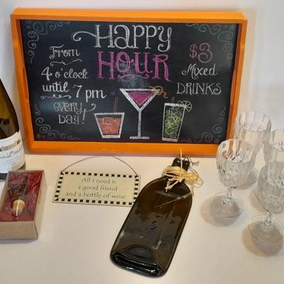 Real women don't cry, they Wine! Happy Hour chalk art tray / sign, and an assortment of wine themed decor