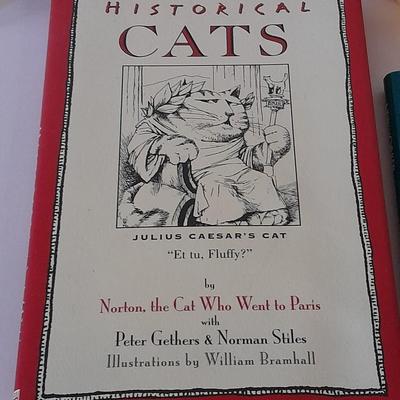Cat Collectibles, metal three kitty wall hook, glass cat, two small cat books and more
