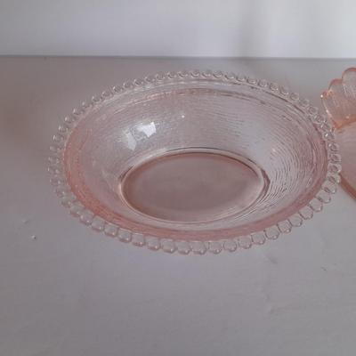 Indiana Glass Hen on Nest Chicken Pink Depression Covered Dish