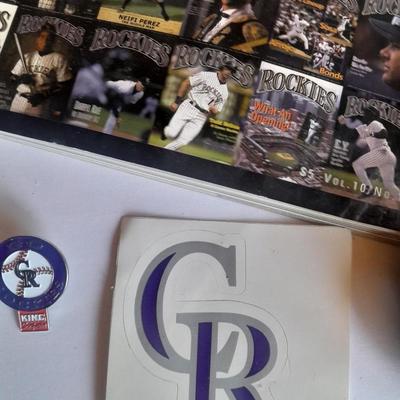 Colorado Rockies scorecard magazines, cap, socks, pin, sticker, metal plate and more