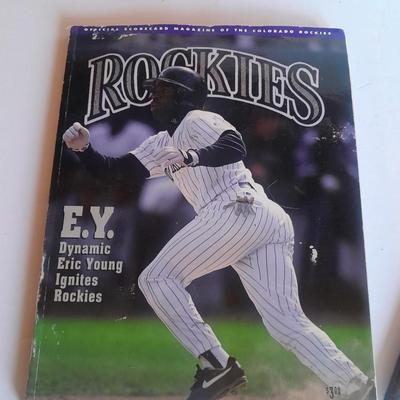 Colorado Rockies scorecard magazines, cap, socks, pin, sticker, metal plate and more