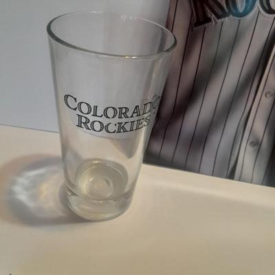 Colorado Rockies 2 glass mugs, 1993 opening day cased ticket, and scorecard magazine