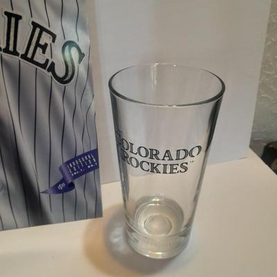 Colorado Rockies 2 glass mugs, 1993 opening day cased ticket, and scorecard magazine